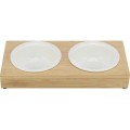 Trixie Dwie Miski Ceramiczne Białe Na Stojaku Bambusowym, 2x 0,25l/12 cm, Nowość! 