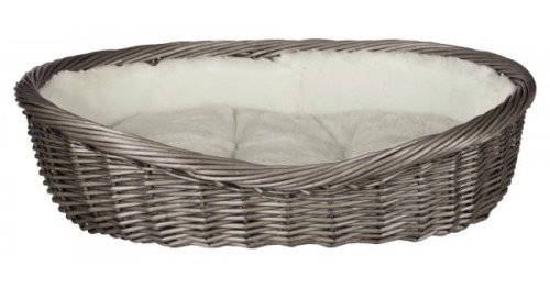 TRIXIE Kosz Wiklinowy 60 cm, Szary, Wnętrze i Wyjmowana Miękka Poduszka w Kolorze Kremowym, Nowość!