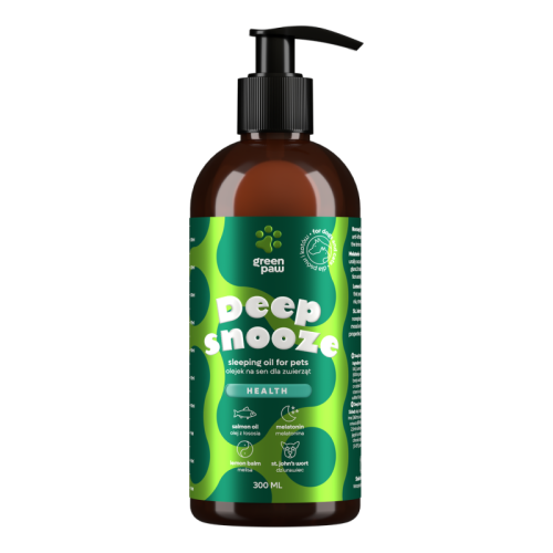 Green Paw Deep Snooze Health 300 ml, Na Dobry i Zdrowy Sen ! Olej z Łososia, Melatonina, Ekstrakt z Rozmarynu, Dziurawca, Melisy! Nowość!