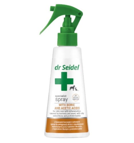 Dr Seidel Spray z Kwasem Borowym i Octowym 100 ml, Specjalistyczny Spray Dla Skóry Z Zakażeniami Bakteryjnymi i Drożdżakowymi i Łojotokiem Tłustym, Kwaśne pH! Nowość! 
