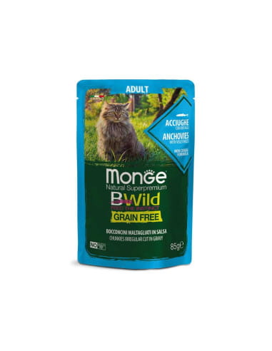 Monge BWild Buste Grain Free Adult Anchois z Warzywami w Sosie 85g, Nowość!