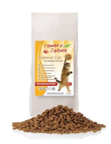 Power of Nature Natural Cat Meadowland Mix, Kurczak, Indyk, Łosoś, Bardzo Niski Poziom Węglowodanów, TYLKO 5,5 %! Bardzo Duża Ilość Tauryny! Przyswajalność 92%! Pakowane Próżniowo Po 250g Zgodnie z Wewnętrznym Systemem Certyfikowania Jakości!