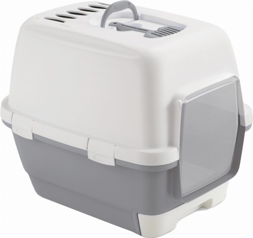 Zolux Cathy Clever and Smart Kuweta Kryta z Filtrem Węglowym i Szufladą Ułatwiającą Sprzątanie, 45x58x48cm, Szary/Biały! Nowy Kolor!