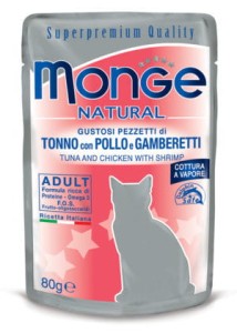 Monge Natural Tuńczyk z kurczakiem i krewetkami w galarecie saszetka 80 g