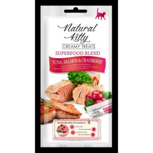 Pettric Natural Kitty Creamy Treat Kremowy Przysmak Tuńczyk z Łososiem i Żurawiną 4x12g, Nowość! 
