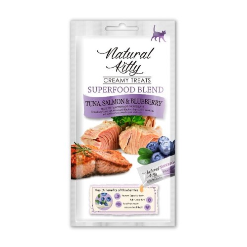 Pettric Natural Kitty Creamy Treat Kremowy Przysmak Tuńczyk z Łososiem i Borówkami 4x12g, Nowość!  
