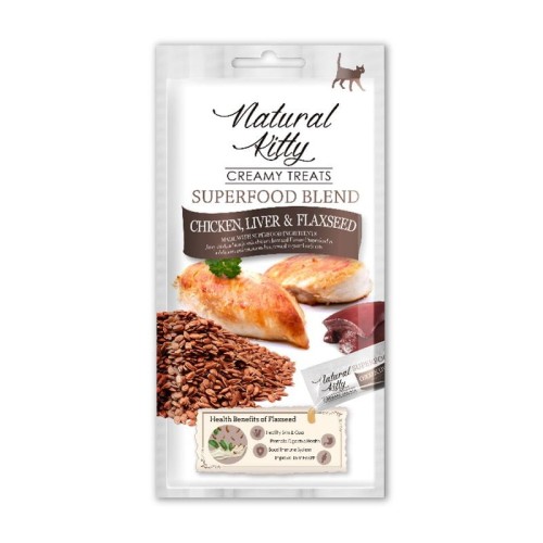 Pettric Natural Kitty Creamy Treat Kremowy Przysmak Kurczak, Wątróbka z Kurczaka i Siemie Lniane 4x12g, Nowość!  