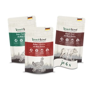 Venandi Animal Monoproteinowy Pakiet Próbny I 12x125g, Monobiałkowe Kurczak, Indyczka i Wołowina Po 4 Sztuki w Zestawie, Nowość!
