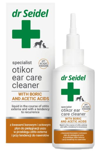 Dr Seidel OTIKOR Płyn Do Pielęgnacji Uszu z Kwasami Borowym i Octowym 75 ml, Polecany Przy Stanach Zapalnych Ucha i Ich Nawrotach! Działa Osuszająco i Łagodząco! Nowość! 
