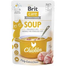 Brit Care Soup Z Kurczakiem 75g, Aromatyczny Bulion z Kurczakiem, Kocimiętką, Tauryną i Probiotykami! Nowość!