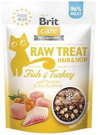 Brit Care Raw Treat Hair & Skin 40g, Liofilizowane Przysmaki Z Indykiem, Łososiem i Rokitnikiem Dla Zdrowej Skóry i Pięknej Sierści! Nowość!