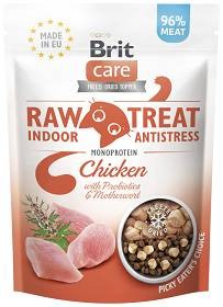 Brit Care Raw Treat Indoor & Antistress 40g, Monoproteinowe Liofilizowane Przysmaki Z Kurczakiem i Serdecznikiem! Wzmocnienie Serca i Zmniejszenie Lęków Oraz Niepokoju! Nowość! 