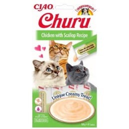 Inaba Churu Creamy Treat Kurczak z Przegrzebkami 4x14g, Kremowy Przysmak!  1 Tubka to TYLKO 6kcal!  