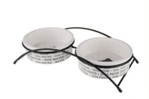 YARRO Miska Ceramiczna Podwójna Dla Kota Na Stojaku Metalowym Z Napisami i Kostką! 2* 15x5 cm, Nowość! 