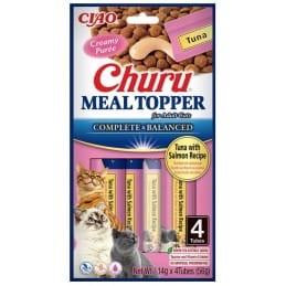 Inaba Churu Meal Topper 4x14g Tuńczyk i Łosoś! Zachęca do Jedzenia! Pełnowartościowy Dodatek Do Jedzenia W Postaci Pasty! Może Również Zastąpić Cały Posiłek! Nowość! 