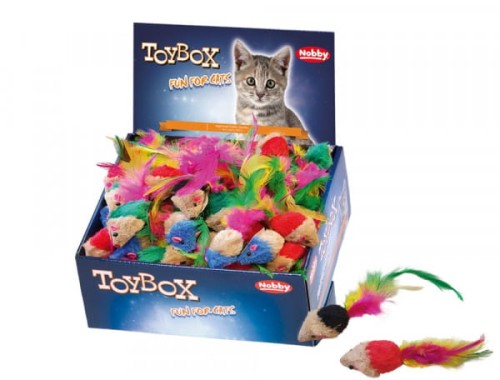 Nobby Zabawka Dla Kota Kolorowe Myszki Jasnobrązowe Z Kolorowymi Piórkami 5 cm! Nowość!