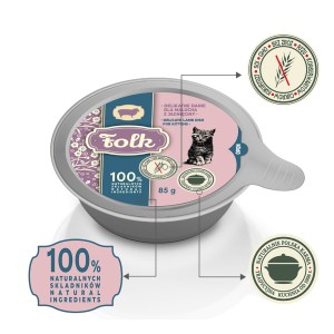 FOLK All Meat KITTEN Delikatne Danie z Jagnięciny Dla Malucha  85g, TYLKO Mięso z Jagnięciny! Miękki Aromatyczny Pasztet! Wyprodukowane w Polsce! Nowość!    