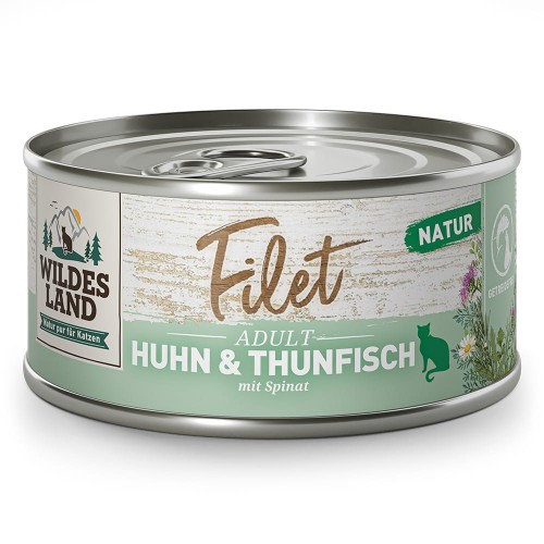 Wildes Land Natur Filet Z Kurczaka z Tuńczykiem i Szpinakiem 80g! NOWA Linia Karm Uzupełniających W Sosie Własnym!  