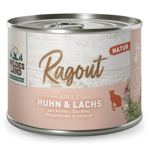 Wildes Land Natur Ragout Kurczak i Łosoś z Dynią, Cukinią i Nagietkiem 180g! DUŻA Ilość Sosu! Dodatek Oleju z Łososia! Nowość! 