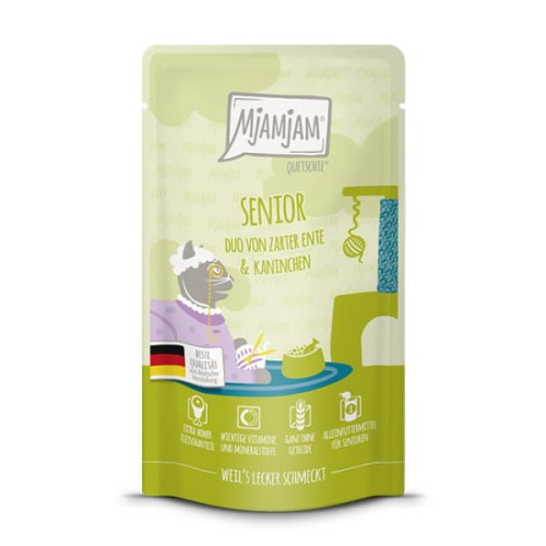 MjAMjAM SENIOR DUO Delikatna Kaczka i Królik z Dodatkiem Małży Zielonowargiej 125g! Cykoria Dla Zdrowych Jelit! Nowość!
