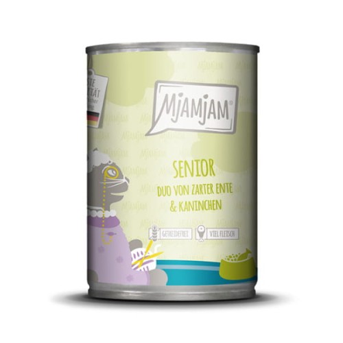 MjAMjAM SENIOR DUO Delikatna Kaczka i Królik z Dodatkiem Małży Zielonowargiej 400g! Cykoria Dla Zdrowych Jelit! Nowość!   