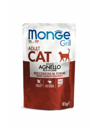 Monge Adult Cat Grill Jagnięcina 85g, DUŻA Ilość Sosu! Bez Zbóż! Z Dodatkiem Tauryny! Nowość!