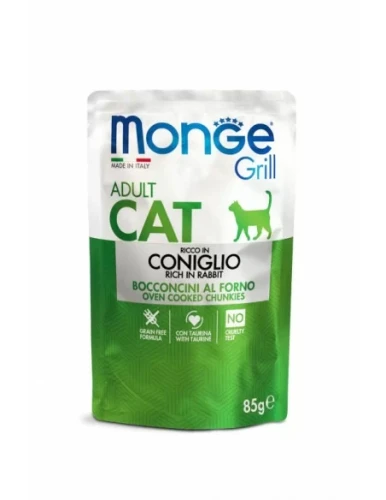Monge Adult Cat Grill Królik 85g, DUŻA Ilość Sosu! Bez Zbóż! Z Dodatkiem Tauryny! Nowość! 