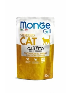 Monge Sterilised Cat Grill Kogut 85g, DUŻA Ilość Sosu! Bez Zbóż! Z Dodatkiem Tauryny! Nowość!  
