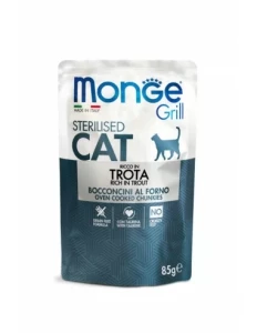 Monge Sterilised Cat Grill Pstrąg 85g, DUŻA Ilość Sosu! Bez Zbóż! Z Dodatkiem Tauryny! Nowość!     