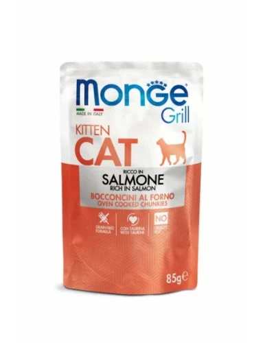 Monge Kitten Cat Grill Łosoś 85g, DUŻA Ilość Sosu! Bez Zbóż! Z Dodatkiem Tauryny! Nowość!     