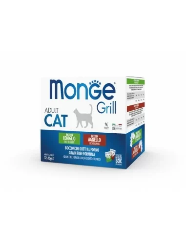 Monge Adult Cat Grill BOX 12x85g, 2 Smaki Dla Kotów Dorosłych W Korzystnym Zestawie! Królik I Jagnięcina! Nowość!