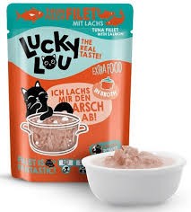 Lucky Lou Extrafood Tuńczyk i Łosoś w Bulionie 70g, Zamiennik Wcześniejszych Puszeczek! Saszetka Z Okienkiem! Nowość!