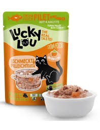 Lucky Lou Extrafood Tuńczyk i Marchewka w Bulionie 70g, Zamiennik Wcześniejszych Puszeczek! Saszetka Z Okienkiem! Nowość!  