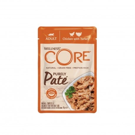 Wellnes Core Purely Pate Adult Kurczak i Indyk 85g, Miękki I Delikatny Pasztet! Bardzo Wysoka Zawartość Tauryny! Nowość! 