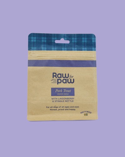 RAW FOR PAW Liofilizowane Mięso Wieprzowe Z Dodatkiem Borówek i Pokrzywy 50g! Dla Kotów i Psów! Szwedzki Producent! Nowość! 
