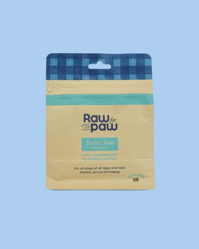 RAW FOR PAW Liofilizowane Mięso Indycze Z Dodatkiem Borówek i Pokrzywy 50g! Dla Kotów i Psów! Szwedzki Producent! Nowość!  