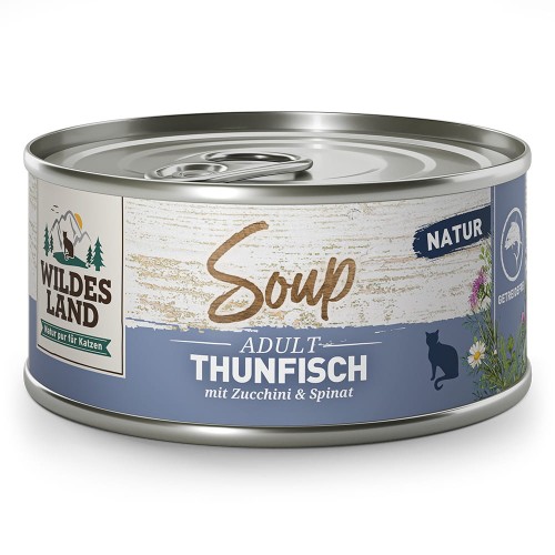 Wildes Land Natur SOUP Tuńczyk Z Cukinią I Szpinakiem 80g! Bardzo Drobne Kawałki Fileta Z Tuńczyka W Dużej Ilości Bulionu Rybnego! Nowość! 