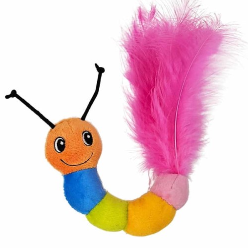 Nobby Zabawka Dla Kota Kolorowa Pluszowa Gąsienica Z Kocimiętką I Piórkami, 15 cm! Nowość!