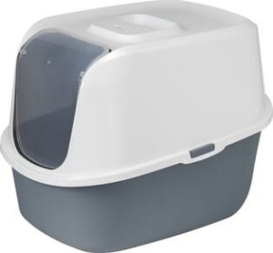 Yarro Just Easy Kryta Kuweta Toaleta Dla Kotów Bez Filtra 38 x 53 x 39 cm, Kolor Grafitowy/Biały! Super Cena!Nowość!