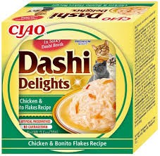 Inaba Dashi Delights Delikatny Filet z Piersi Kurczaka Z Płatkami Bonito W Tradycyjnym Japońskim Bulionie Rybnym Dashi 70g! Odżywcza I Pobudzająca Apetyt Receptura Bulionu! Nowość! 