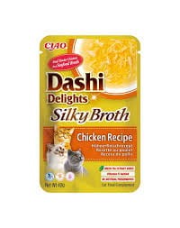 Inaba Dashi Delights Silky Broth Delikatny Filet z Piersi Kurczaka W Tradycyjnym Japońskim Bulionie Rybnym Dashi 40g! Odżywcza I Pobudzająca Apetyt Receptura Bulionu! Dodatek Ekstraktu Z Zielonej Herbaty! Nowość! 