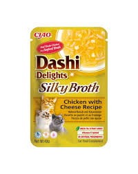 Inaba Dashi Delights Silky Broth Delikatny Filet z Piersi Kurczaka I Ser W Tradycyjnym Japońskim Bulionie Rybnym Dashi 40g! Odżywcza I Pobudzająca Apetyt Receptura Bulionu! Dodatek Ekstraktu Z Zielonej Herbaty! Nowość! 