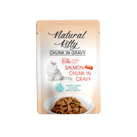 Pettric Natural Kitty Kurczak I Łosoś 85g! Kawałeczki W Sosie! Dodatek Prebiotyków Dla Zdrowych Jelit! Nowość!  