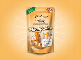 Pettric Natural Kitty Meaty Cube Kurczak w Polewie Dyniowej Gotowane Na Parze w Kostkach 60g! Miękkie i Delikatne Kostki! Nowe Opakowanie!