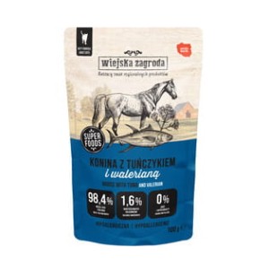 Wiejska Zagroda Jagnięcina Z Konina Z Tuńczykiem I Walerianą  100g! Olej Z Łososia, Spirulina, Drożdże I Prebiotyki W Składzie! Miękki I Aromatyczny Pasztet! Nowość!  