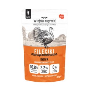 Wiejska Zagroda Monoproteinowe Pełnowartościowe Fileciki Indyka W Sosie 85g!  Dodatek Oleju Z Łososia i Żurawiny! Nowość!