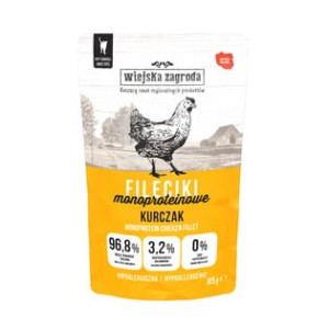 Wiejska Zagroda Monoproteinowe Pełnowartościowe Fileciki Kurczaka W Sosie 85g!  Dodatek Oleju Z Łososia i Żurawiny! Nowość! 