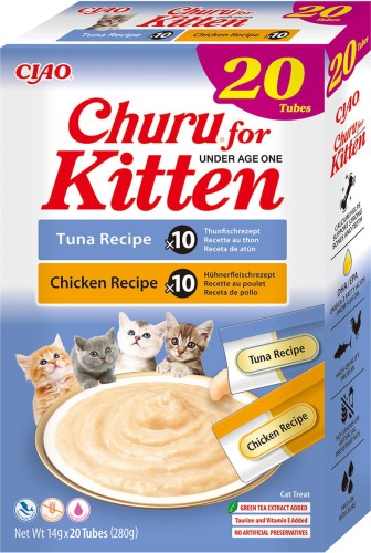 Inaba Churu Creamy Treat KITTEN Kurczak I Tuńczyk 20x14g, Kremowy Przysmak Dla Kociąt! Zdrowe Kwasy DHA i EPA Oraz Tauryna Dla Prawidłowego Rozwoju! Dwa Smaki W 1 Opakowaniu! Nowość!
