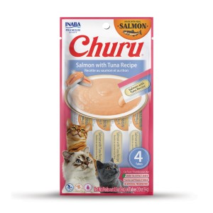 Inaba Churu Creamy Treat Łosoś Z Tuńczykiem 4x14g, Kremowy Przysmak! 1 Tubka to TYLKO 10kcal!  Dodatek Tauryny, Ekstraktu Z Zielonej Herbaty I Witaminy E! Nowy Smak! 