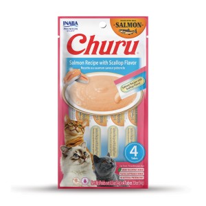 Inaba Churu Creamy Treat Łosoś Z Przegrzebkami 4x14g, Kremowy Przysmak! 1 Tubka to TYLKO 10kcal!  Dodatek Tauryny, Ekstraktu Z Zielonej Herbaty I Witaminy E! Nowy Smak!  